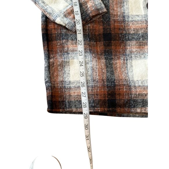 Womens Brown & Cream Plaid Button-Up Long Sleeve Shirt Jacket L - Picture 4 of 11